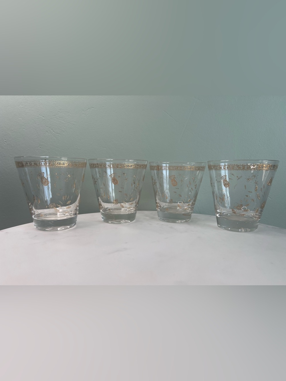 Vintage MCM Culver Style Gold Double Old Fashioned Glasses